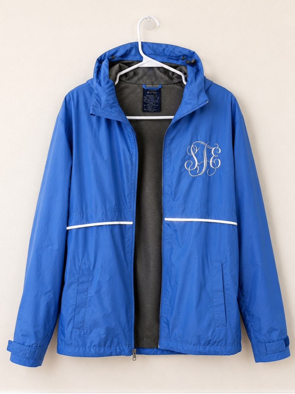 Charles River Apparel Light Blue Hooded Rain Jacket with Monogram